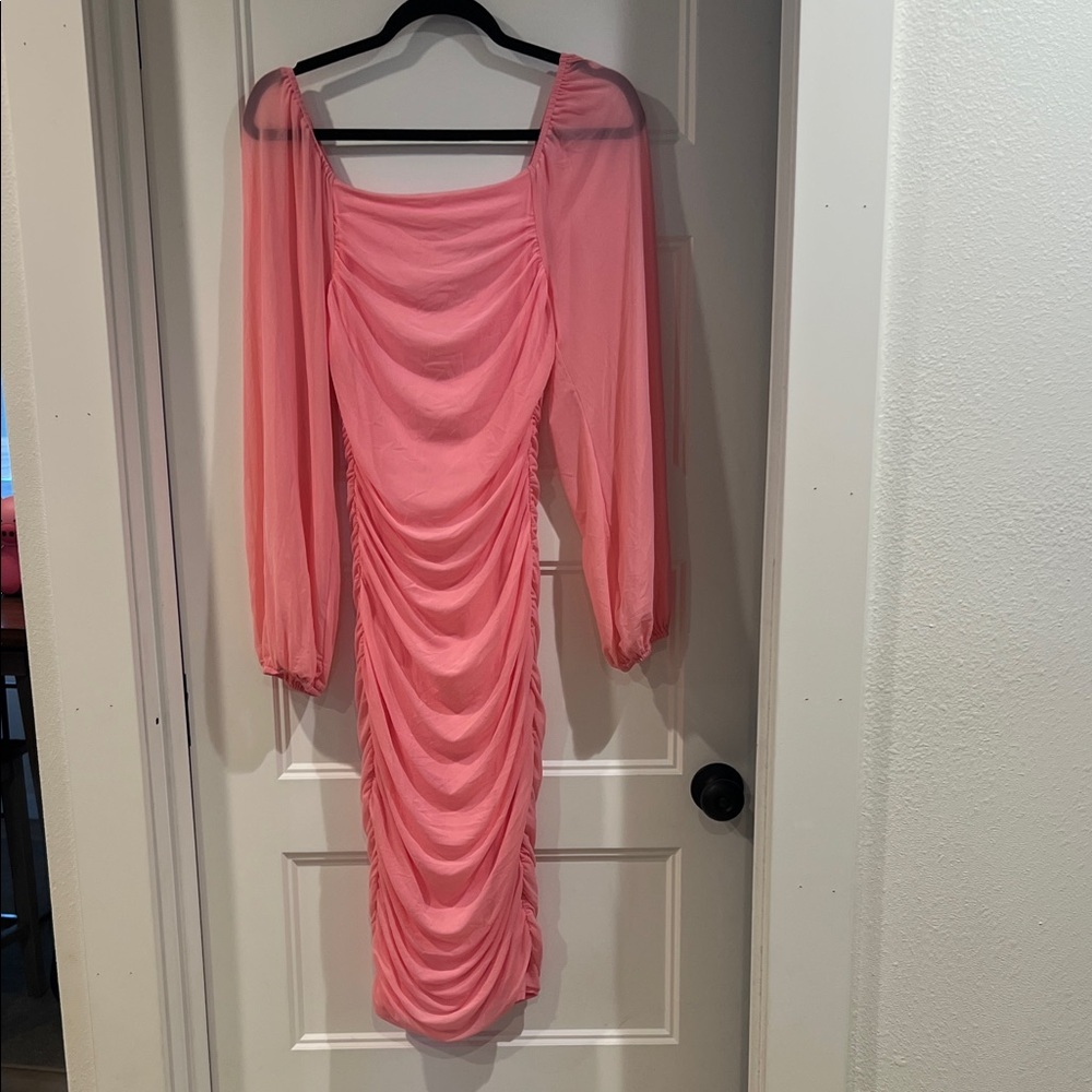 Chic Long Sleeve Pink Dress